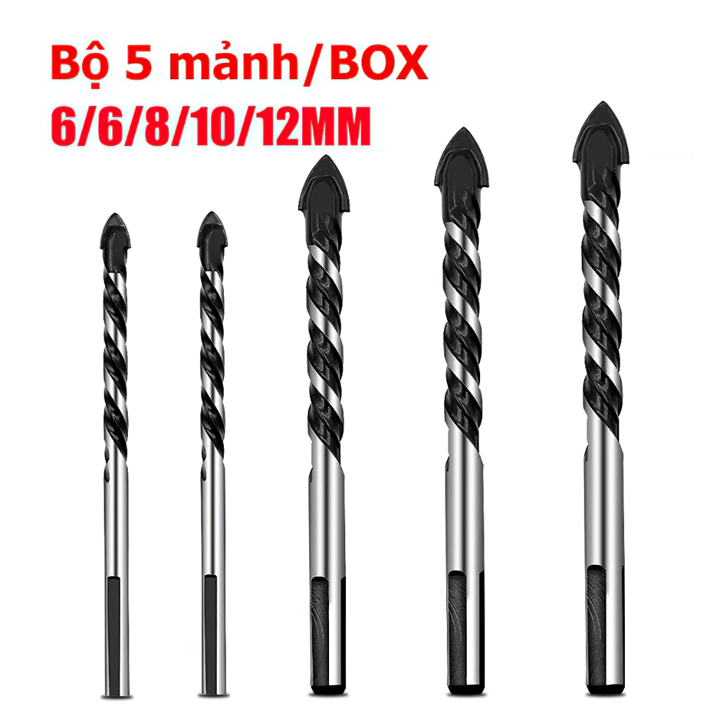Bộ 5 Mũi Khoan Hình Tam Giác Đa Năng Kích Thước 6 / 8 / 10 / 12mm