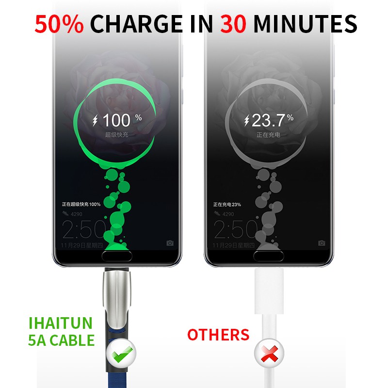 Ảnh nhỏ của Dây cáp sạc nhanh 5A kết nối cổng Micro USB/Type-C /Lightning tùy chọn cho iPhone Android Dây cáp sạc nhanh 5A kết nối cổng Micro USB/Type-C /Lightning tùy chọn cho iPhone Android
