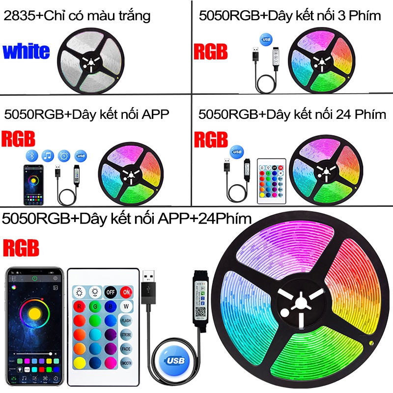 Ảnh nhỏ của Đèn led trang trí phòng ngủ đèn nháy 16 triệu màu đèn dây led 5050 RGB có remote điều khiển Đèn led trang trí phòng ngủ đèn nháy 16 triệu màu đèn dây led 5050 RGB có remote điều khiển