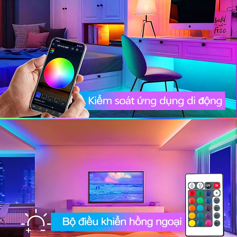 Ảnh nhỏ của Đèn led trang trí phòng ngủ đèn nháy 16 triệu màu đèn dây led 5050 RGB có remote điều khiển Đèn led trang trí phòng ngủ đèn nháy 16 triệu màu đèn dây led 5050 RGB có remote điều khiển