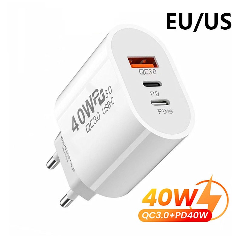 Cốc Sạc Nhanh 3 Cổng USB 40W Type C 3.0 Cho Điện Thoại