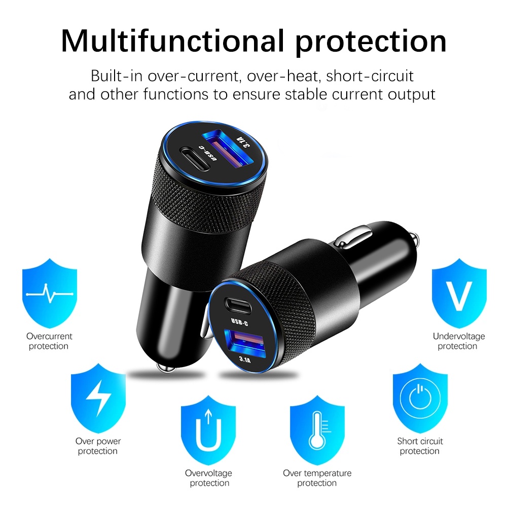 Ảnh nhỏ của Tẩu Sạc Nhanh 15W 2 cổng USB Type-C Màu Đen Đa Năng Cho Xe Hơi Ô Tô Tẩu Sạc Nhanh 15W 2 cổng USB Type-C Màu Đen Đa Năng Cho Xe Hơi Ô Tô
