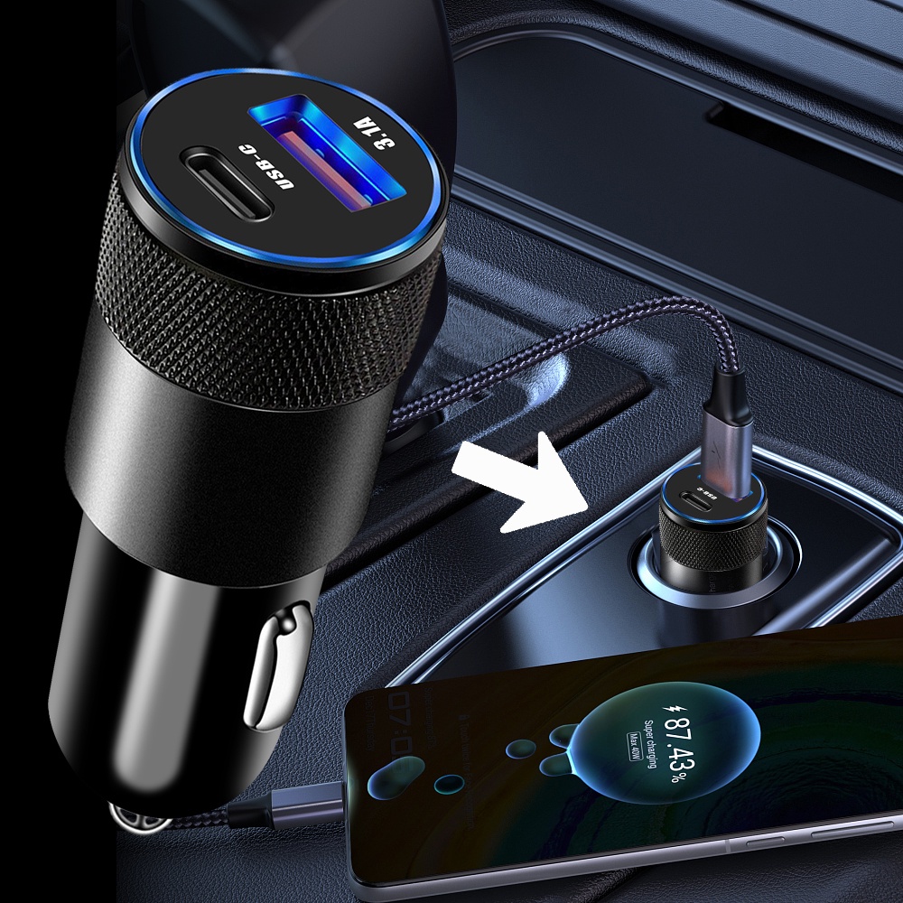 Ảnh nhỏ của Tẩu Sạc Nhanh 15W 2 cổng USB Type-C Màu Đen Đa Năng Cho Xe Hơi Ô Tô Tẩu Sạc Nhanh 15W 2 cổng USB Type-C Màu Đen Đa Năng Cho Xe Hơi Ô Tô