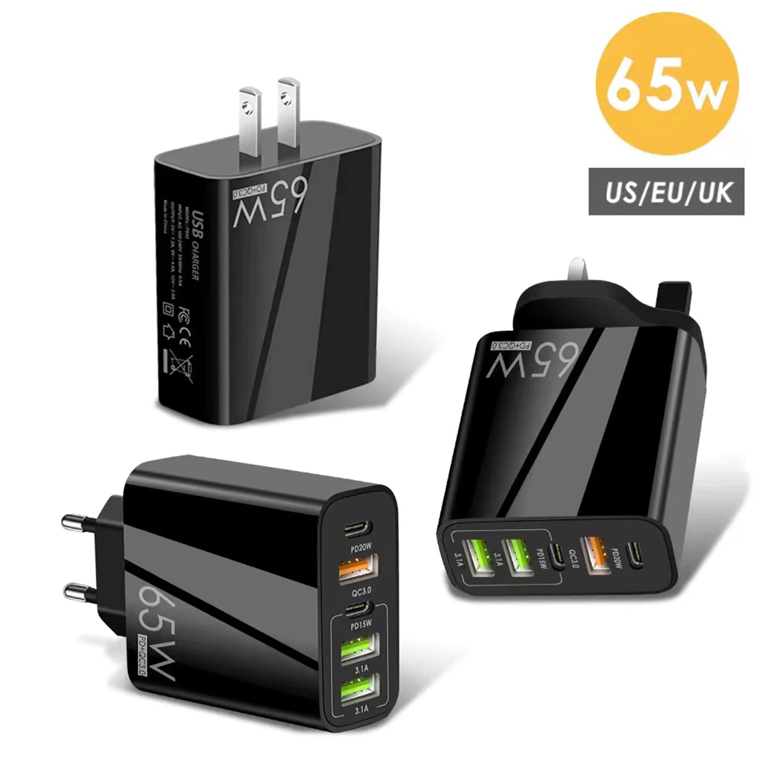 Cốc Sạc Nhanh 5 Cổng USB 65W Type C 3.0 Cho Điện Thoại Smartphone