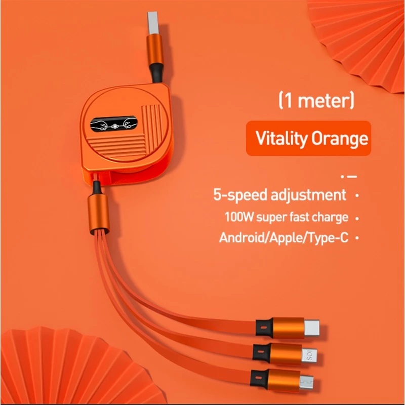 Ảnh nhỏ của Dây Cáp Sạc nhanh 6A 100W 3 Trong 1 Rút Được gọn tiện lợi Cho Huawei Honor Xiaomi Samsung Dây Cáp Sạc nhanh 6A 100W 3 Trong 1 Rút Được gọn tiện lợi Cho Huawei Honor Xiaomi Samsung