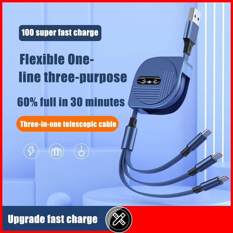 Ảnh nhỏ của Dây Cáp Sạc nhanh 6A 100W 3 Trong 1 Rút Được gọn tiện lợi Cho Huawei Honor Xiaomi Samsung Dây Cáp Sạc nhanh 6A 100W 3 Trong 1 Rút Được gọn tiện lợi Cho Huawei Honor Xiaomi Samsung