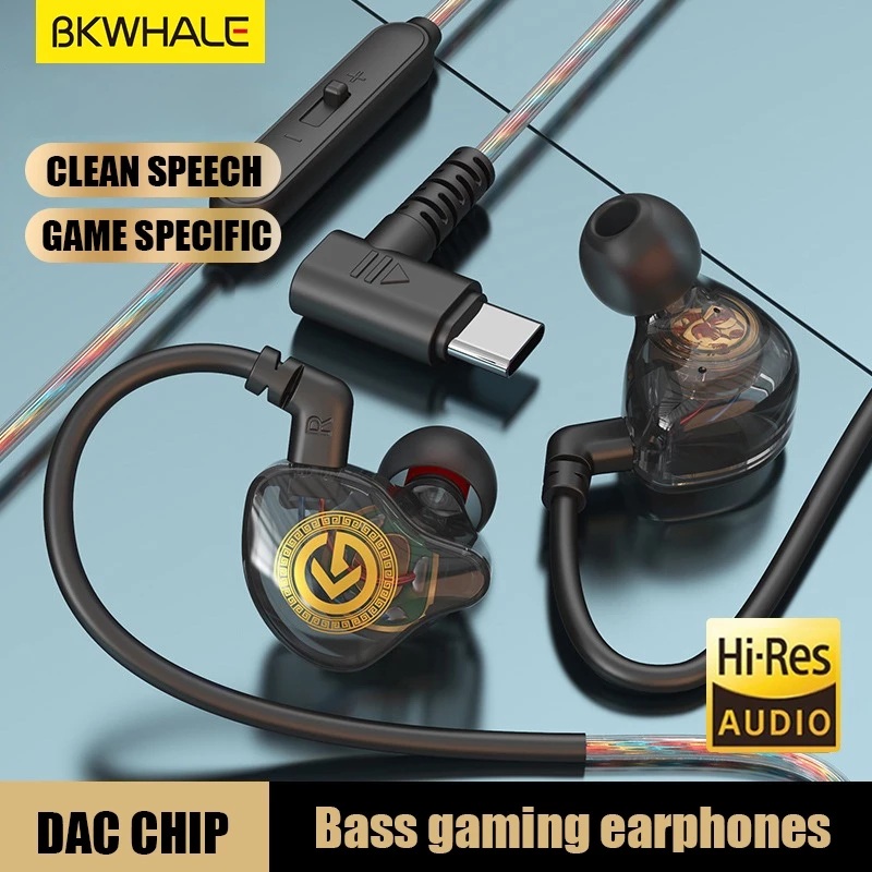 Tai nghe cao cấp có dây type C Bkwhale 8D Âm thanh vòm Bass Micrô khử tiếng ồn
