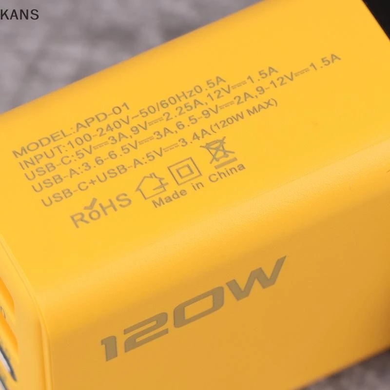 Ảnh nhỏ của Củ sạc cốc sạc đầu sạc nhanh Kans Type C 120W Sạc nhanh 3.0 màu vàng siêu đẹp Củ sạc cốc sạc đầu sạc nhanh Kans Type C 120W Sạc nhanh 3.0 màu vàng siêu đẹp