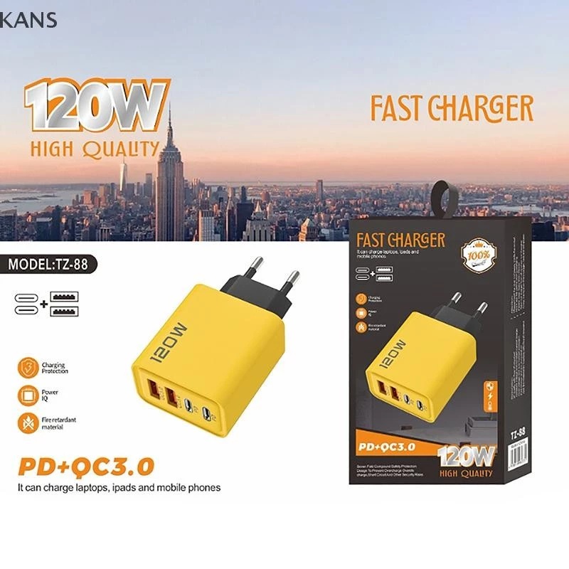 Củ sạc cốc sạc đầu sạc nhanh Kans Type C 120W Sạc nhanh 3.0 màu vàng siêu đẹp