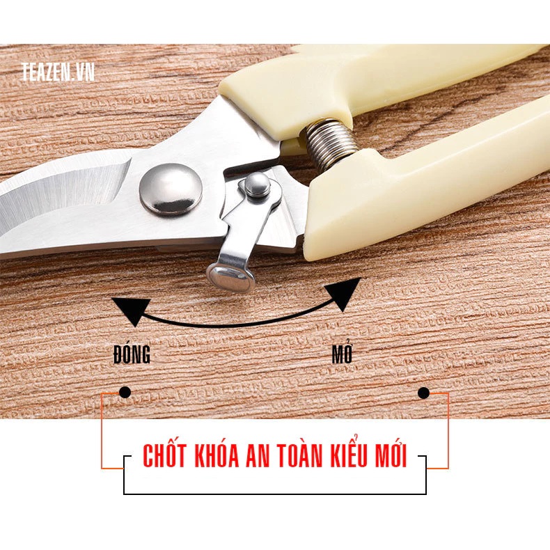 Ảnh nhỏ của Kéo cắt cành lưỡi thép không rỉ siêu sắc bén tay cầm lò xo cộng lực chắc chắn có chốt an toàn Kéo cắt cành lưỡi thép không rỉ siêu sắc bén tay cầm lò xo cộng lực chắc chắn có chốt an toàn