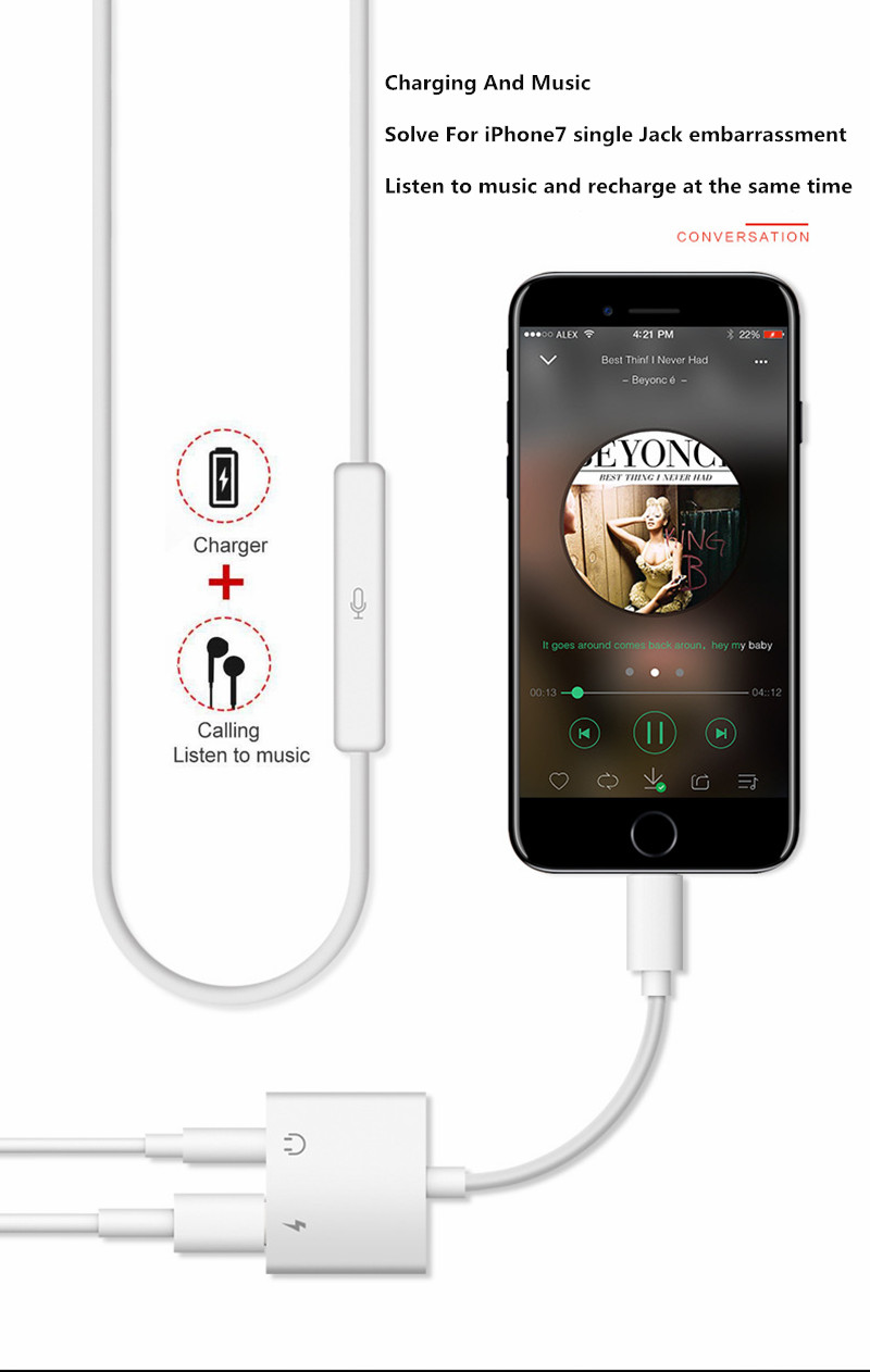 Ảnh nhỏ của Cáp chia 2 đầu tai nghe và sạc cho iphone Cáp chia 2 đầu tai nghe và sạc cho iphone