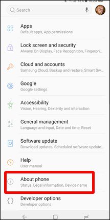 Chọn About phone để xem thông tin điện thoại
